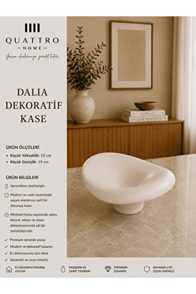 QUATTRO HOME Dalia Beyaz Organik Form Ayaklı Seramik Dekoratif Vazo Kase – Mo...