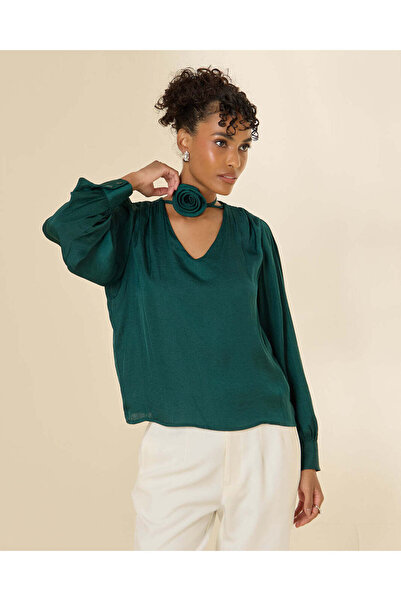 REDTAG Women Green Flower Detailed Chiffon Blouse
