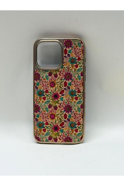 EFCASE iPhone 15 Pro Max Tuval Kılıf - Egzotik Lotus Desenli Sanatsal Koruyucu