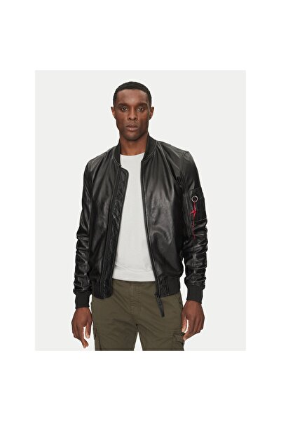 Alpha Industries Geacă de piele pentru bărbați 156141 Negru