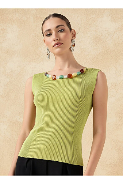 FAV SLEEVELESS METALLIC KNIT NECK TRIM ROUND NE