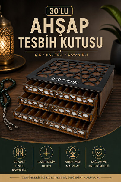 kutuTR Kişiye Özel Ahşap Tesbih Kutuları Tekli, 2, 3, 4 ve 5 Katlı Modeller L...