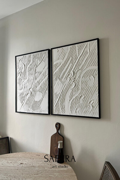 Safura Art Studio Dokulu Tablo – El Yapımı 3 Boyutlu Alçı Minimalist Doku, So...