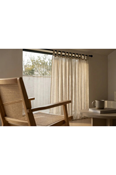 Leo Boutique Curtain Keten Rustik Tül Perde - Kemerli (Tab Top) Dikim - Piles...