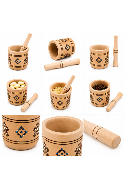 RenKris Mojar cu pistil din lemn decorat Artizan WoodCraft, pentru usturoi, s...