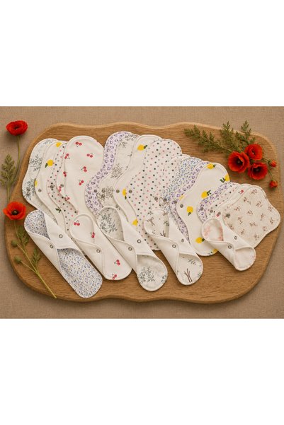 PurFem Washable Natural Women's Pads 20-Pack Mixed 100% Cotton (5S+5M+5L+5Xl)