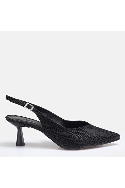 37Numara Large size black snake skin textured slingback women's high heel sho...