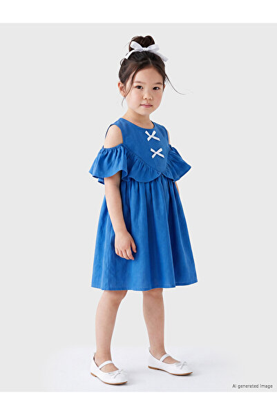 LC Waikiki Trendlucky Girl's Bow Dress with Difference in Color