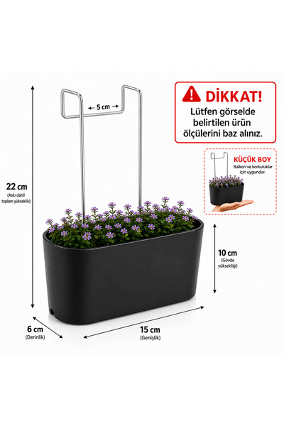 hopsepete Askılı Balkon Saksısı Paslanmaz Çelik Askılı Mini Çiçek Saksısı 15x...