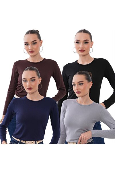 bykombincim Bisiklet Yaka uzun kollu body 4'lü kombin %100 VİSKON Kendi Tarzı...