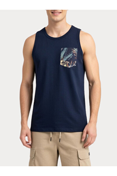 Jack & Jones Men's Navy Blue Jjhonolulu Pocket Aop Tanktop Sl Undershirt