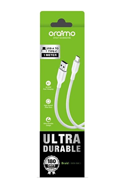 oraimo USB to Type C 3A 60w Cable - Braid - White