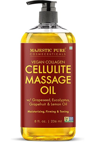 Majestic Pure Anti-Cellulite Massage Oil - Plant Collagen & Stem Cells, Cellu...