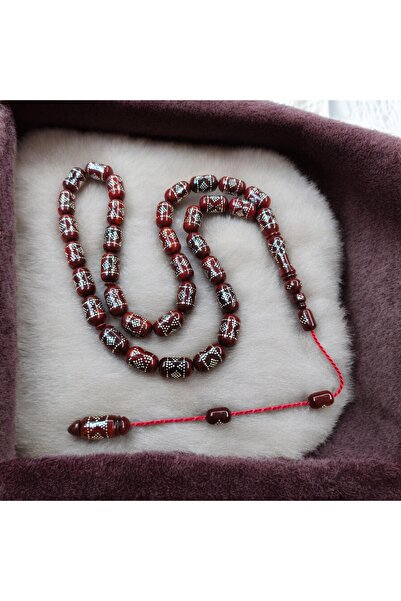 İnan Tesbih Premium Class Model Silver-Embellished Large Size Red Kuka Prayer...