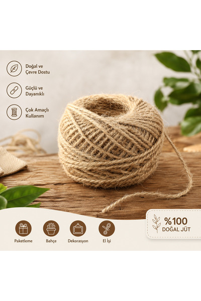 Harman Sera Plastik %100 Doğal Jüt İp 1 ADET 85 metre – Jüt Sicim, Hasır İp D...