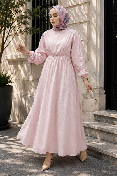 Tesettür Dünyası Mira Beli Elastic Dress Tsd260245 Pink