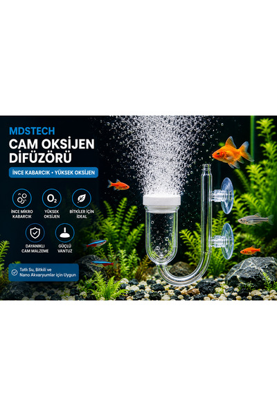 MDSTECH Cam Akvaryum Oksijen Difüzörü Vantuzlu Hava Taşı Nano Air Stone İnce ...