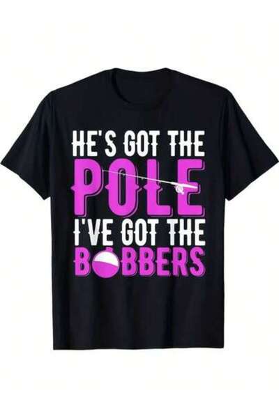 9JY تي شيرت بتصميم مرح: He'S Rod I'Ve Got The Bobbers Gift Tee، قميص أسود بتص...