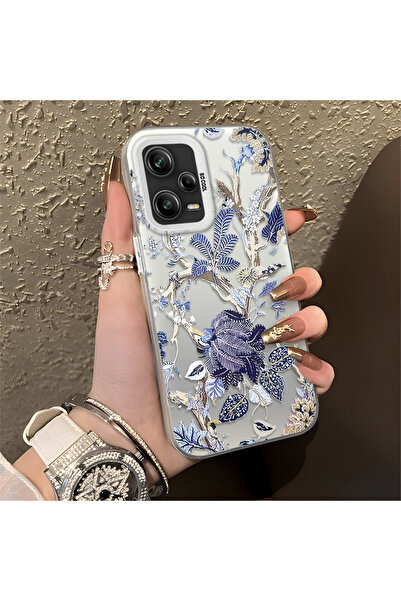 ARTISHELL Redmi Note 12 Pro 5G Uyumlu Mavi Botanik Kuş Çiçek Deseni Darbeye D...