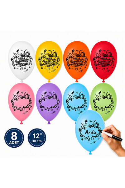 BALON DİYARI 8 Adet Okula hoşgeldin Balonu isim yazılabilir balon 12 inç 31cm