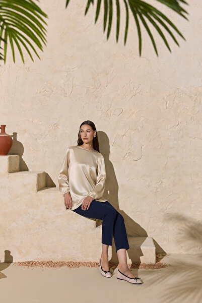 Aker Beige Crew Neck Viscon Blouse