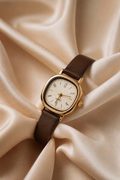 GANYMET Rosso Brown Leather Cord Gold Case Women's Wristwatch – Minimal Squar...