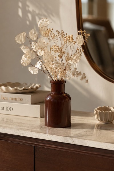 Otaera Brown Cylinder Vase - Handmade Aesthetic Decor, Bohemian and Minimal H...