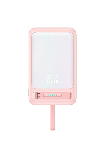 Usams XM Series 10000mAh Magnetic Wireless Power Bank with USB-C Cable - Pink
