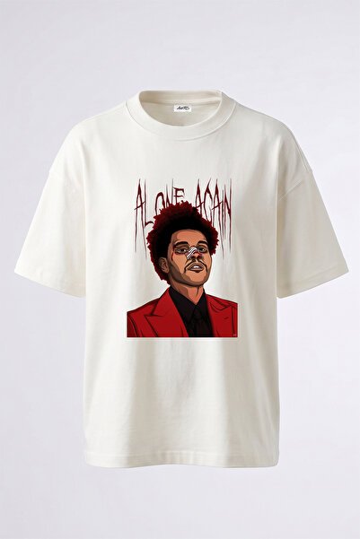 Anetos The Weeknd_47 Design Printed Oversize White T-Shirt