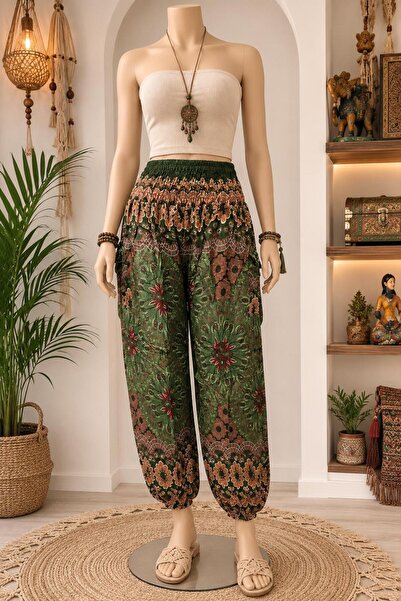 KESKİN AKSESUAR ETNİK DESENLİ ŞALVAR %100 RAYON KUMAŞ CEPLİ STANDART BEDEN (X...