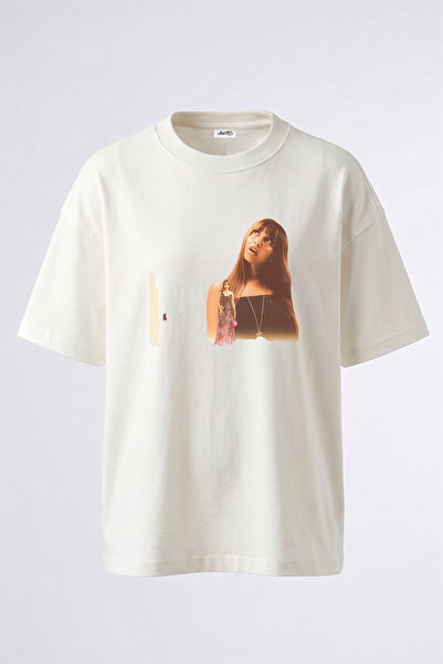 Anetos Sza Singer Design Printed Oversize White T-Shirt