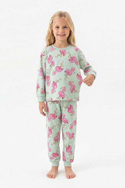 MODANINO Girl's 100% Cotton and Filamingo Patterned Pajama Set 3-8 Years 12744Is