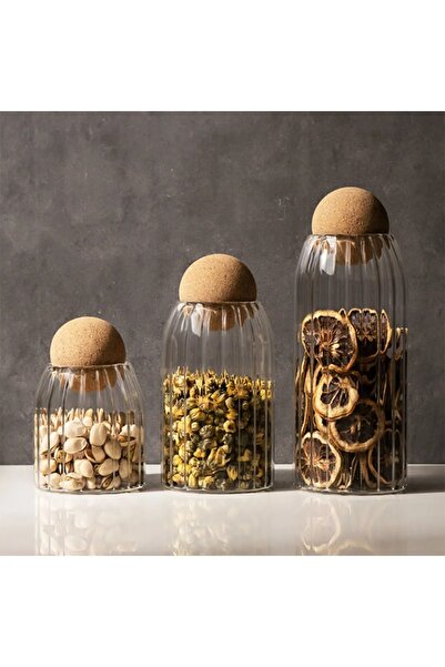 Empressco 3-Piece Ball Striped Glass Jar with Mushroom Lid and Spice Jar Set