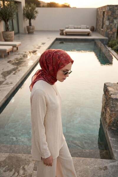 Silk Home Soft Scarf Melodi Pattern Red 90X90