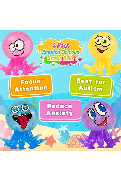 Generic Brand 4 Pieces Squishy Octopus Fidget Toys, Guest Gift Children's Bir...