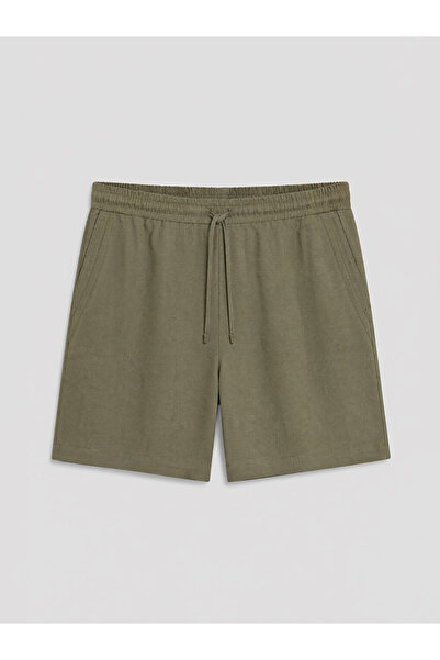 LC Waikiki Khaki Women's Shorts with Elastic Waist and Linen Blend