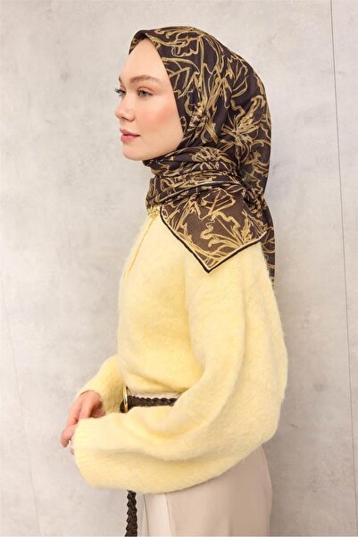 Silk Home Cotton Polyester Soft Scarf Smoky Black Lily Patterned Tok Duruşlu ...