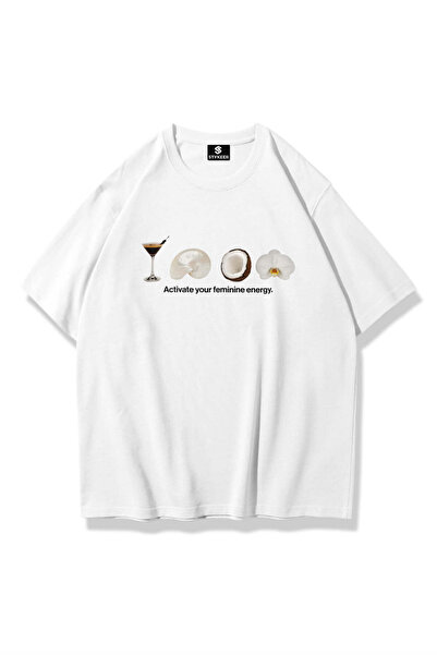 STYKEER Unisex Oversize T-Shirt Feminine Energy Printed Loose Fit White T-Shirt