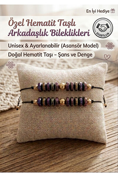 Fi Hediyelik Hematit Taşlı Renkli Figürlü Asansörlü Arkadaşlık Bilekliği 2'li...