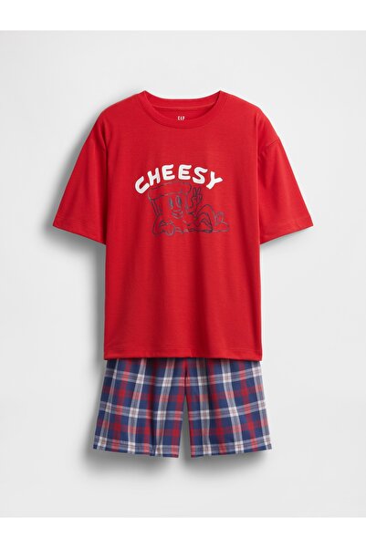 GAP Erkek Çocuk Kırmızı Oversized Recycled Şort Pijama Seti