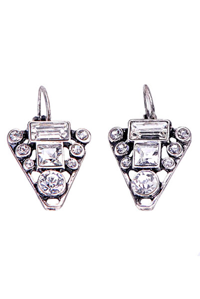 VeeShop Triangular art deco earrings with round and rectangular faceted crystals