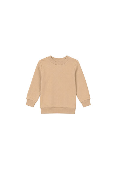 Unisex Çocuk Bej Basic Sweatshirt 3 İplik Şardonlu Kumaş