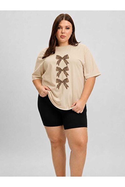 ZAVIXO Plus Size Bow Printed Oversize Women's T-Shirt