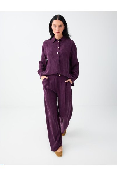 Jimmy Key Burgundy Metal Button Detailed Relaxed Fit Trousers