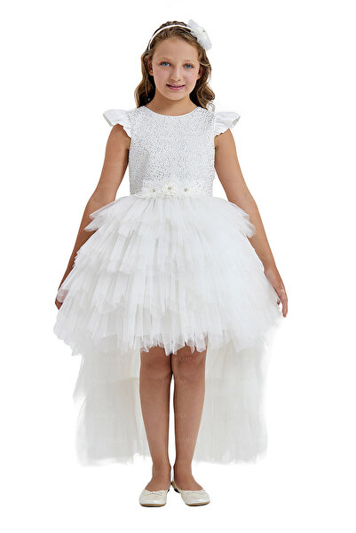 Pamina Girl's Evening Dress Sequined and Sequined Long Tail Layered Tulle Dress and Headband Set - Birthday, Party, Wedding, Graduation (Ages 8, 9, 10, 11, 12) 33014Pr