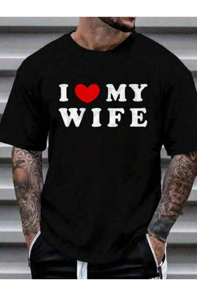23ERVA 100% Cotton - Collection Heart I Love My Wife Men's Graphic Tee Causal...