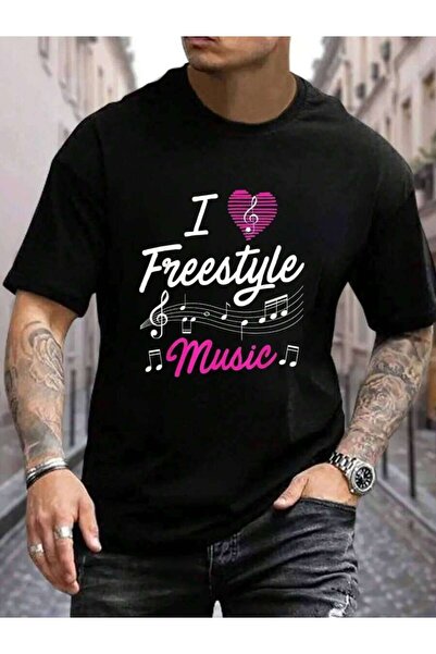 45 BPM 100% Cotton I Love Freestyle Music Women's Men's Black Vacation Crew N...