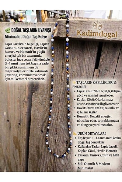 Kadimdoğal Lapis, Tiger's Eye, Howlite, Hematite 3-4 mm Special Design Necklace