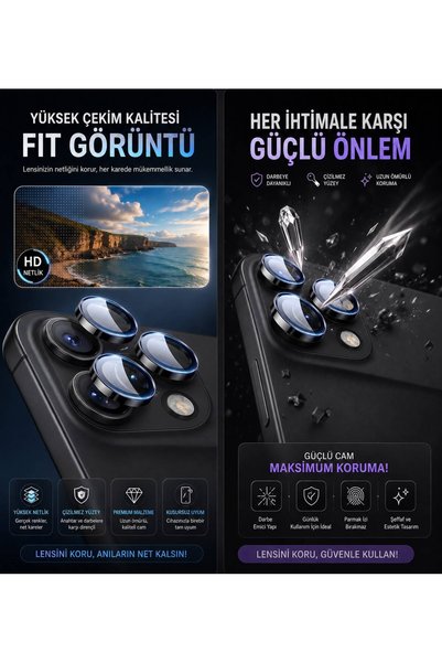 OLEA AKSESUAR iPhone 16 Pro Max/ 16 Pro Compatible Ar+ Af+ Premium Easy Installation Sapphire Camera Protector Lens Protector with Apparatus