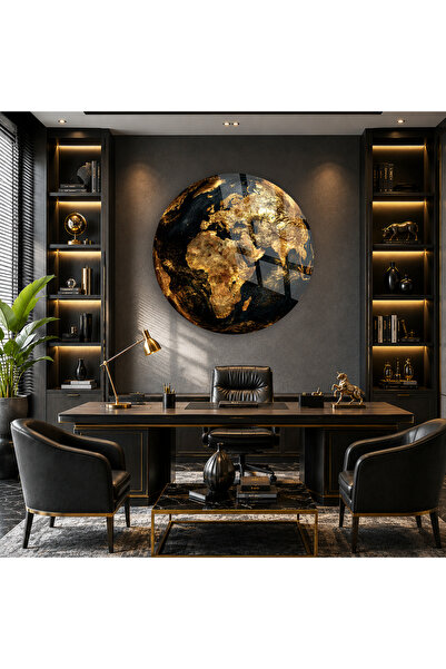 TAULART Unbreakable Glass Map of the World Map Gold Round Wall Map Modern Lux...